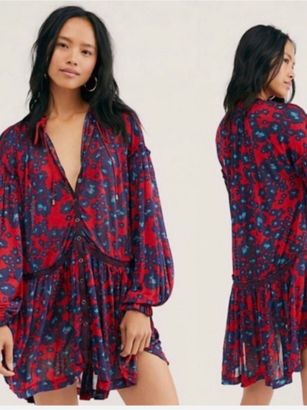 Free People Love Letter Tunic Top Mini Dress Red  retail $128.00
